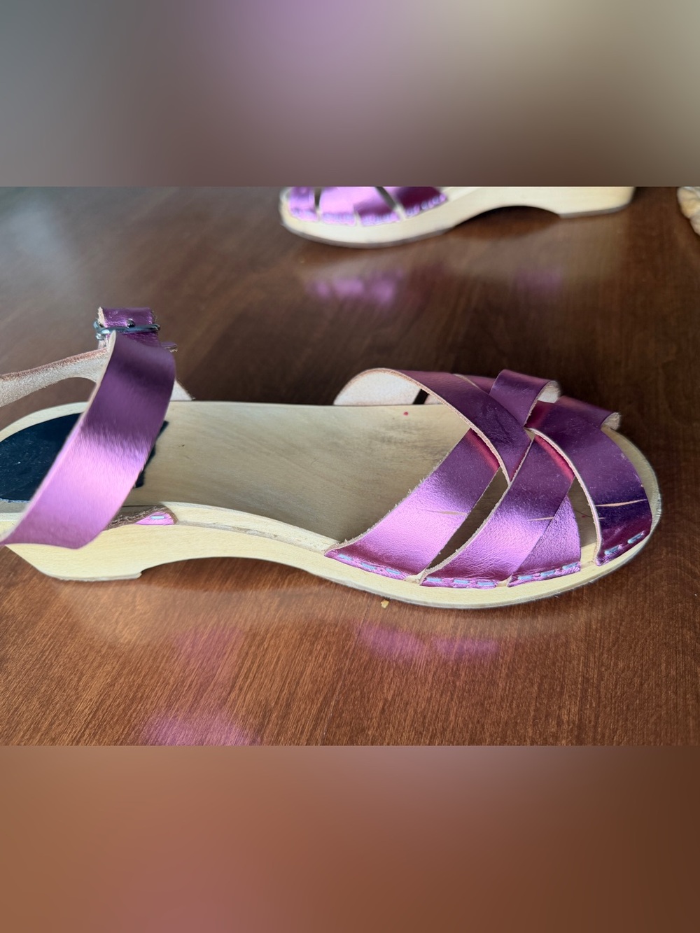 Swedish Hasbeens Women’s Metallic Pink Ankle-Strap Sandals - Picture 4 of 8